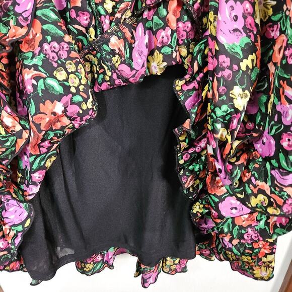 NWT Jodifl Tiered Balloon Sleeve Floral Dress Ruffle High Neck Sz Large Colorful - Picture 8 of 10